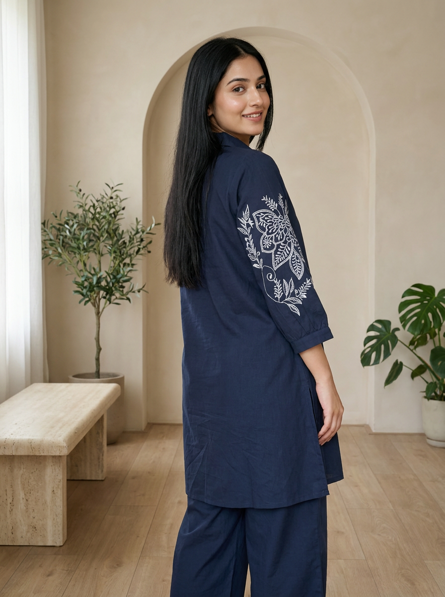 Navy Blue Embroidered Co-ord Set